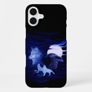 Wolves and Raven with full moon iPhone 16 Plus Case