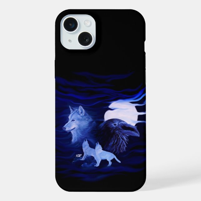 Wolves and Raven with full moon iPhone Case (Back)