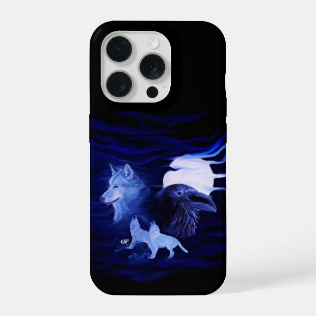 Wolves and Raven with full moon iPhone Case (Back)