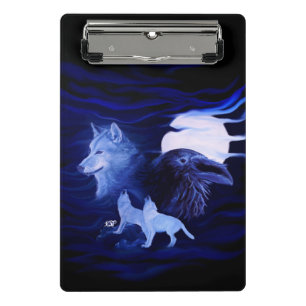 Wolves and Raven with full moon Mini Clipboard