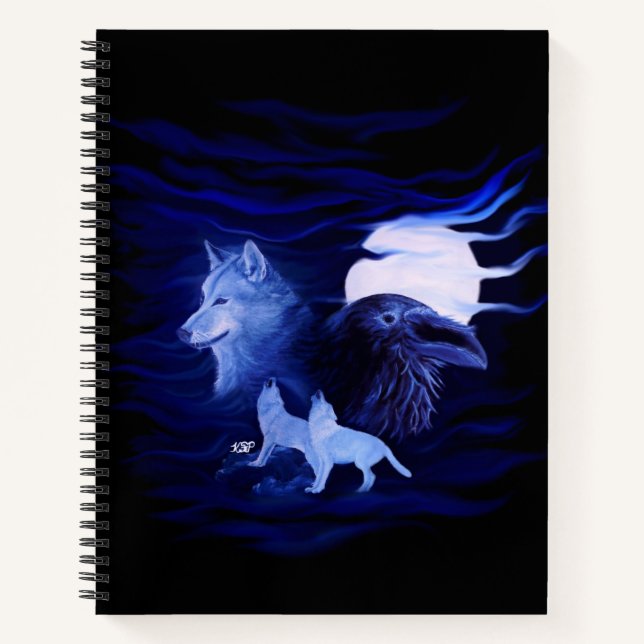 Wolves and Raven with full moon Notebook (Front)