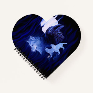 Wolves and Raven with full moon Notebook