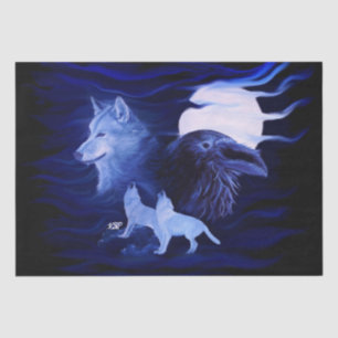 Wolves and Raven with full moon Tissue Paper