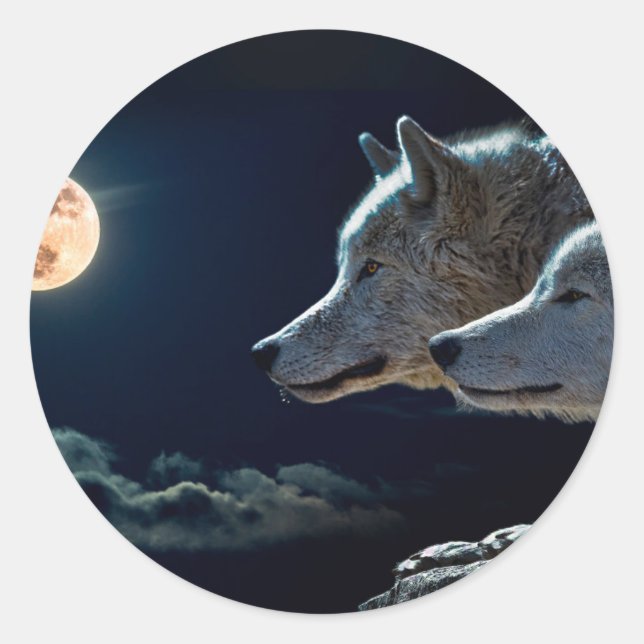 Wolves  and the fool moon classic round sticker (Front)