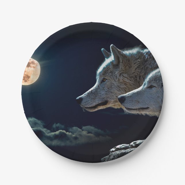 Wolves  and the fool moon paper plate (Front)