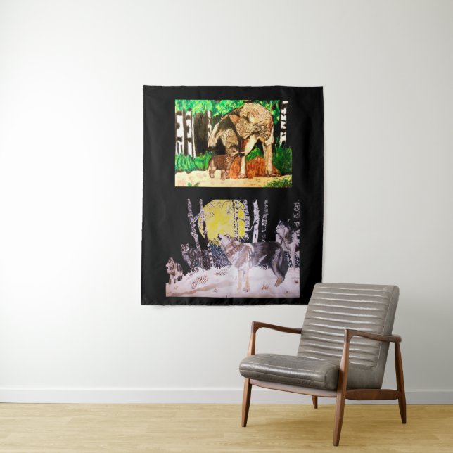 WOLVES ARE BEAUTIFUL COLLAGE print Tapestry (In Situ)