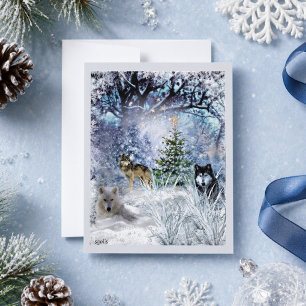 Wolves at Christmas a Winter Wonderland Flat Card