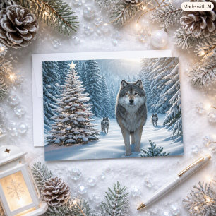 Wolves at Christmas Whimsical Winter Wonderland Holiday Card