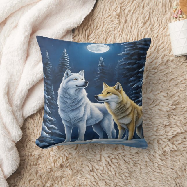 Wolves Beneath a Full Moon. Cushion (Blanket)