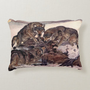 Wolves by Winifred Austen, Vintage Wild Animals Decorative Cushion