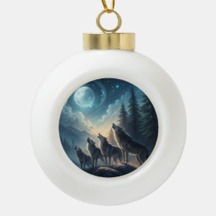 Wolves Ceramic Ball Christmas Ornament