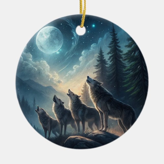 Wolves Ceramic Ornament (Front)