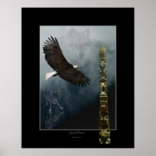 Wolves, Eagle & Totem Mystical Art Poster