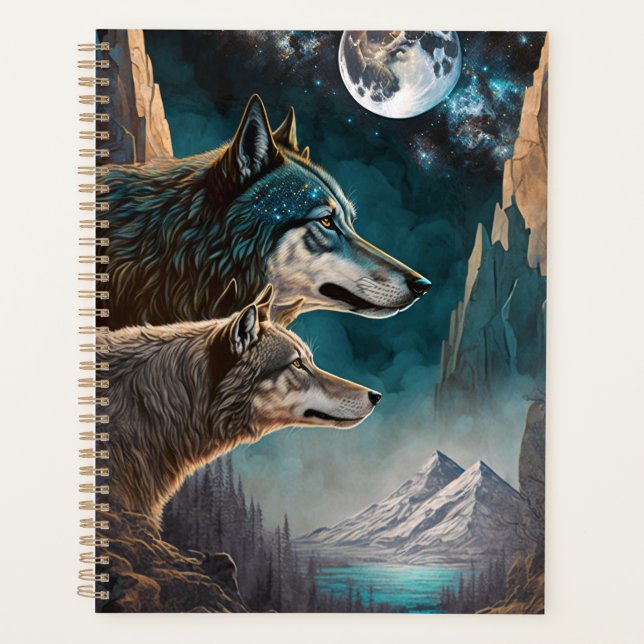 Wolves Full Moon Fantasy Landscape Planner (Front)