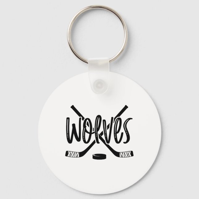 Wolves Hockey Team Mascot School Spirit Game Night Key Ring (Front)