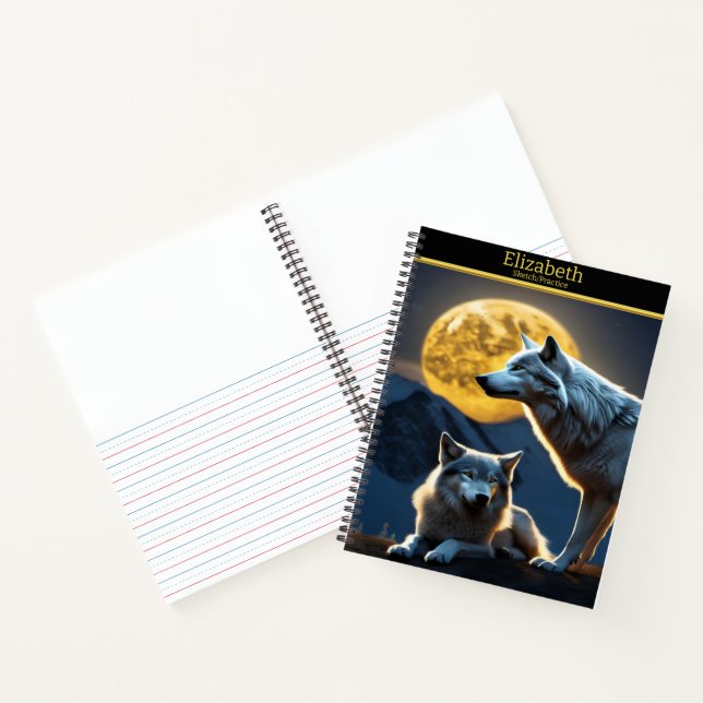 Wolves howl under a stunning moonlight notebook (Inside)