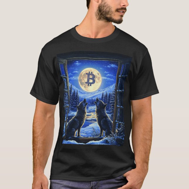 Wolves Howling at Bitcoin Moon T-Shirt (Front)