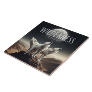 Wolves Howling at Full Moon Wilderness is Calling Ceramic Tile
