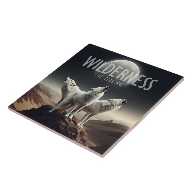 Wolves Howling at Full Moon Wilderness is Calling Ceramic Tile (Side)