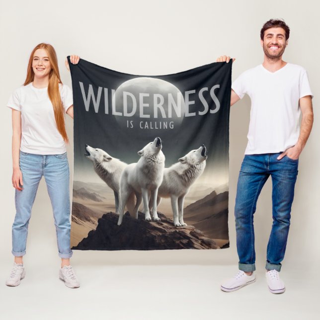 Wolves Howling at Full Moon Wilderness is Calling Fleece Blanket (In Situ)