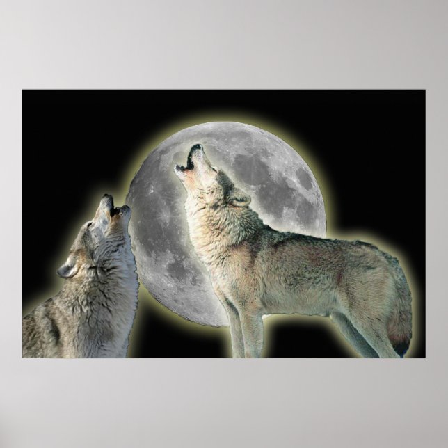 Wolves Howling at Moon Canvas Print (Front)