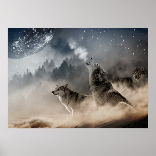 Wolves Howling At The full Moon Poster (Front)