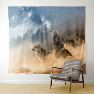 Wolves Howling At The Moon / Beautiful Wolves Tapestry