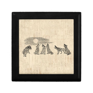 Wolves Howling at the Moon Vintage Wolf Art Gift Box