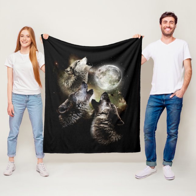 Wolves Howling Full Moon Fleece Blanket (In Situ)