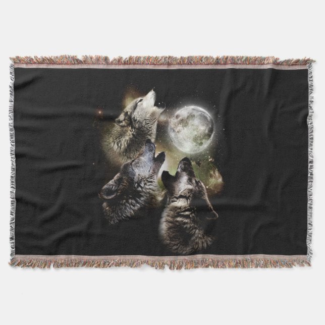 Wolves Howling Full Moon Throw Blanket (Front)