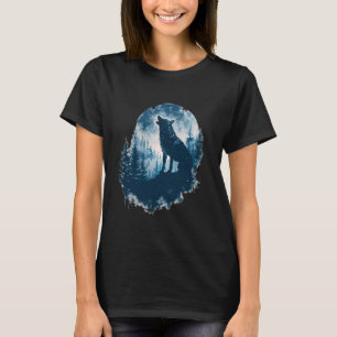 Wolves howling in front of moon and forest wolf wi T-Shirt