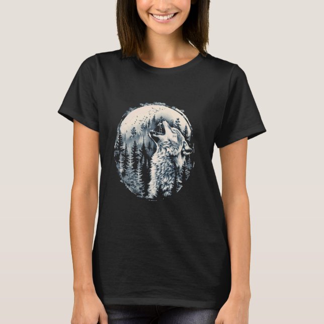 Wolves howling in front of moon and forest wolf wi T-Shirt (Front)
