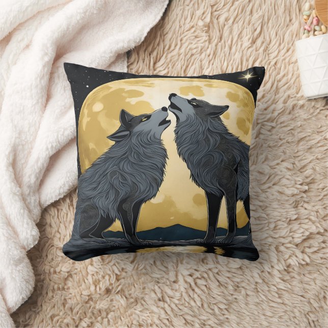 Wolves Howling Under A Bright Full Moon Cushion (Blanket)