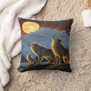 Wolves Howling Under a Full Moon Cushion