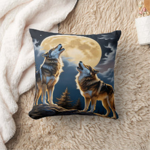 Wolves Howling Under A Full Moon In The Forest Cushion