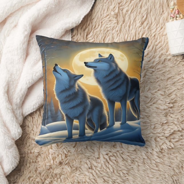 Wolves Howling Under a Full Moon in Winter Cushion (Blanket)