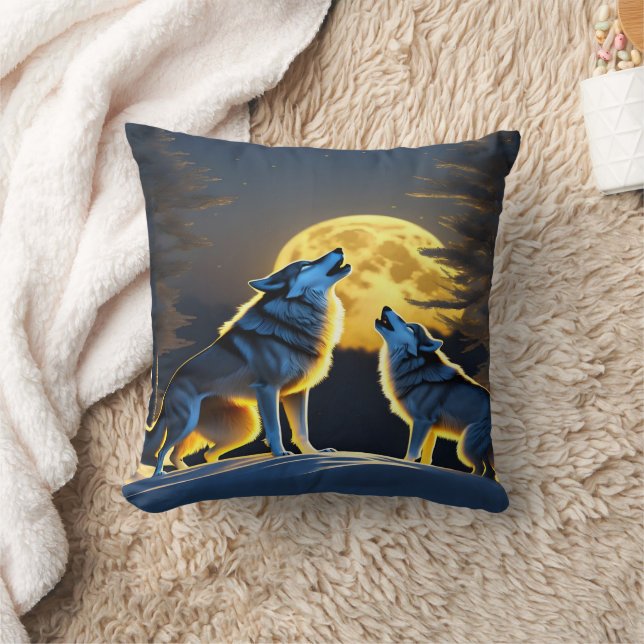 Wolves Howling Under Full Moon.  Cushion (Blanket)