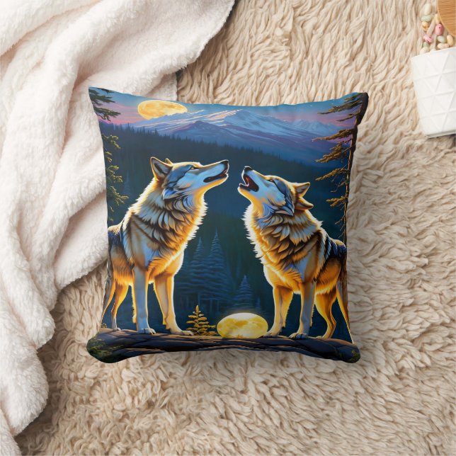 Wolves Howling Under Full Moon.  Cushion (Blanket)