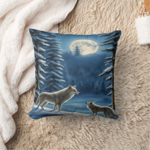 Wolves Howling Under Full Moon. Cushion