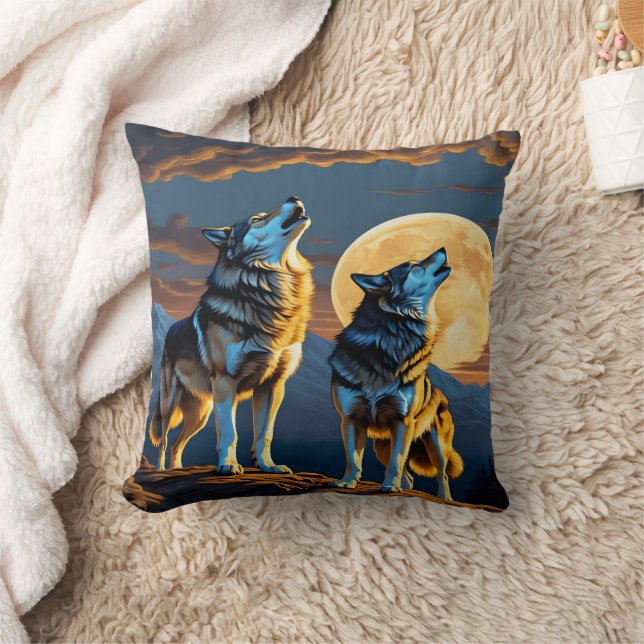 Wolves Howling Under Full Moon Cushion (Blanket)