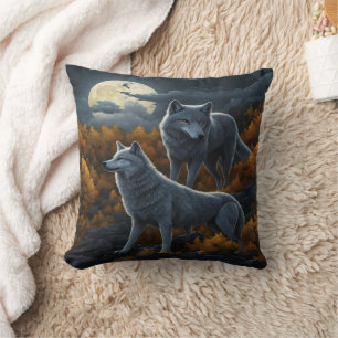 Wolves Howling Under Moonlight. Cushion