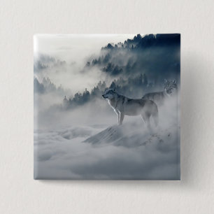 Wolves in a Winter Landscape 15 Cm Square Badge
