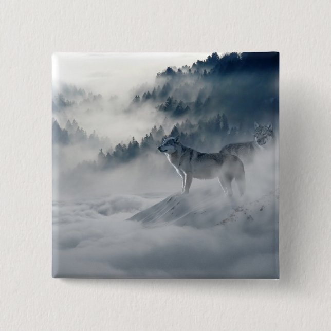 Wolves in a Winter Landscape 15 Cm Square Badge (Front)