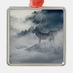 Wolves in a Winter Landscape Ceramic Ornament