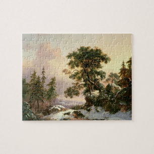 Wolves in a Winter Landscape (oil on panel) Jigsaw Puzzle