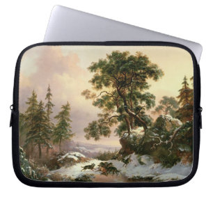 Wolves in a Winter Landscape (oil on panel) Laptop Sleeve