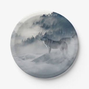 Wolves in a Winter Landscape Paper Plate