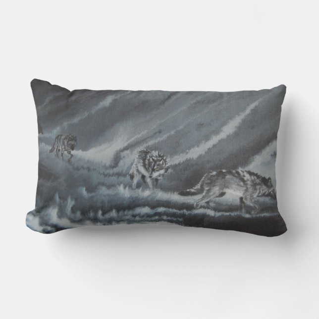 Wolves in shadow, pack of wolves, night lumbar cushion (Front)