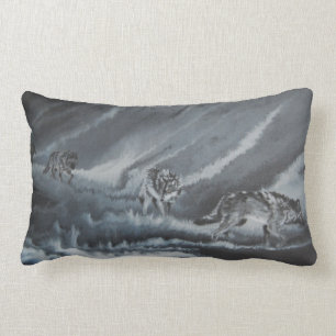 Wolves in shadow, pack of wolves, night lumbar cushion