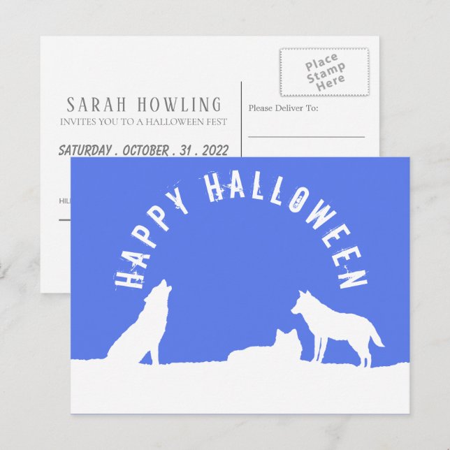 Wolves in Snow, Halloween Party Invitation Postcard (Front/Back)